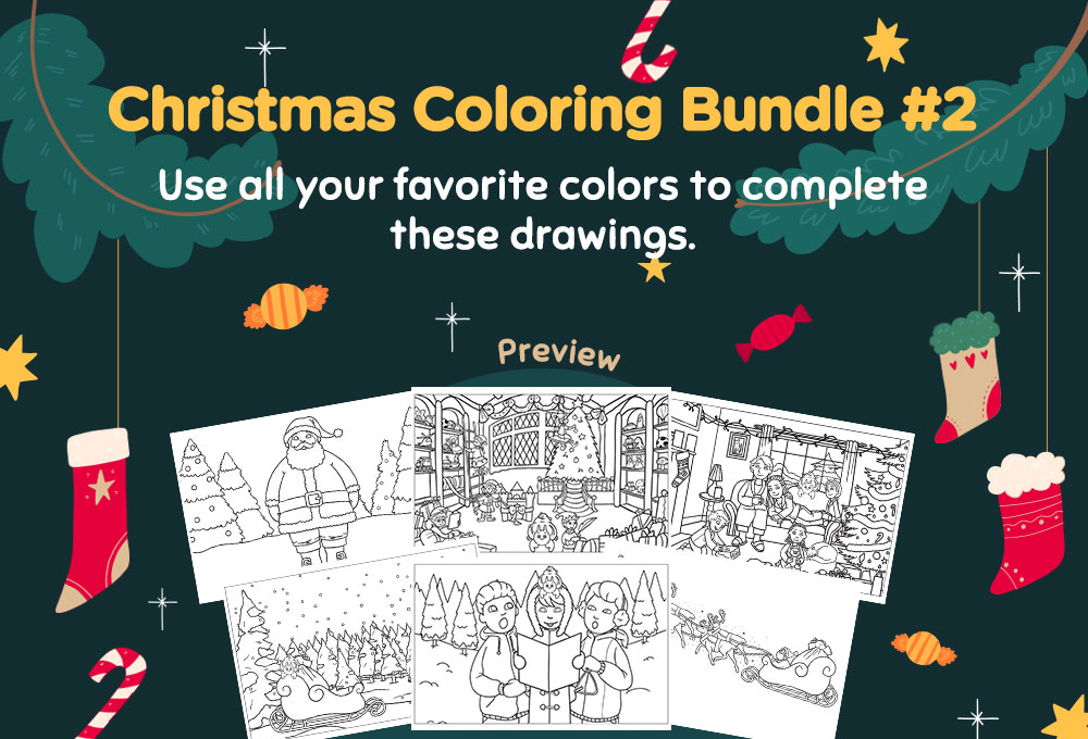 printable worksheet christmas coloring bundle