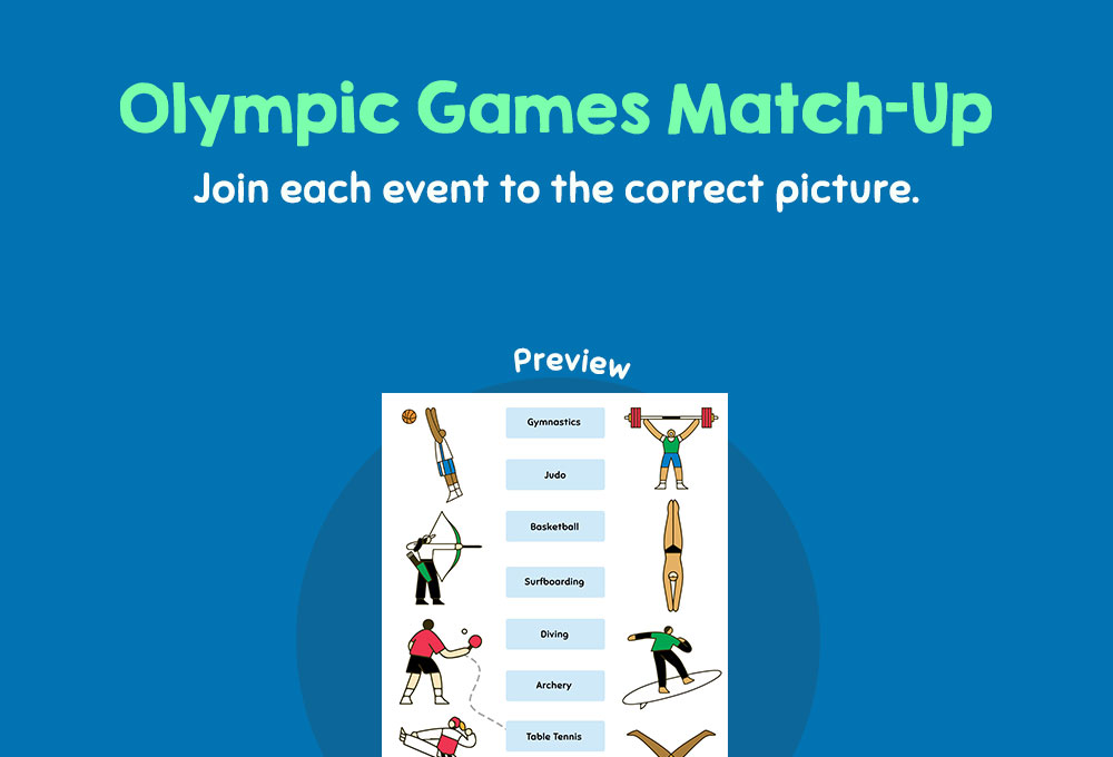 printable worksheet olympic games match up