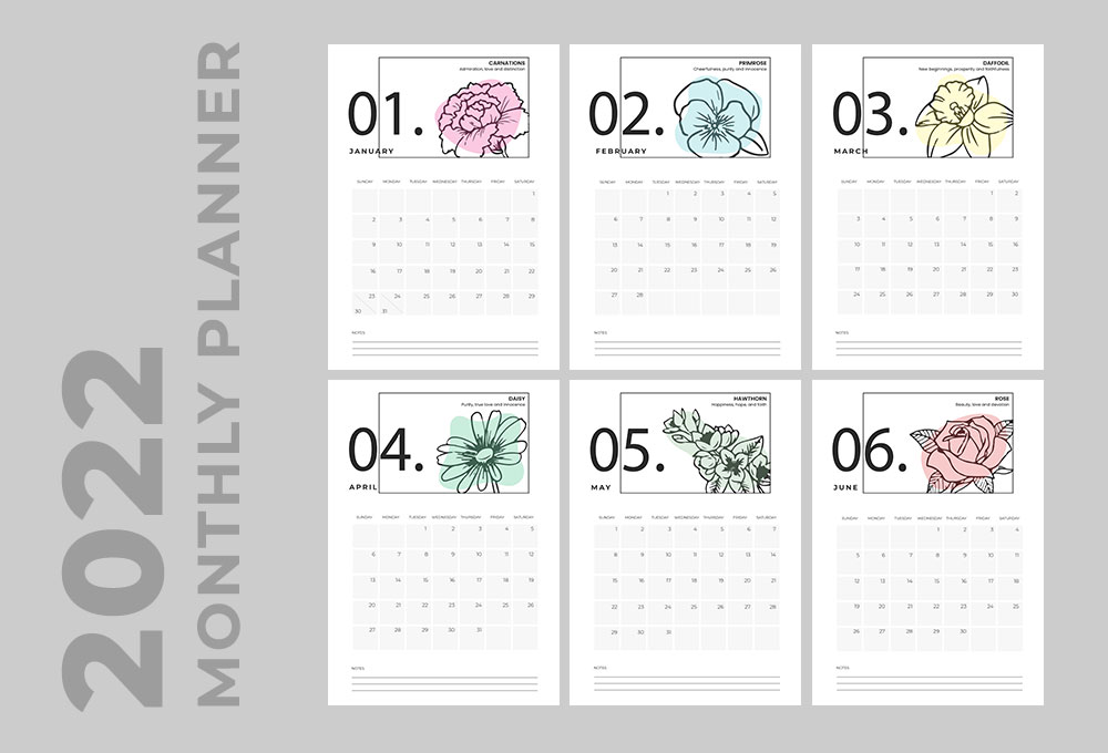 monthly planner calendar 2022