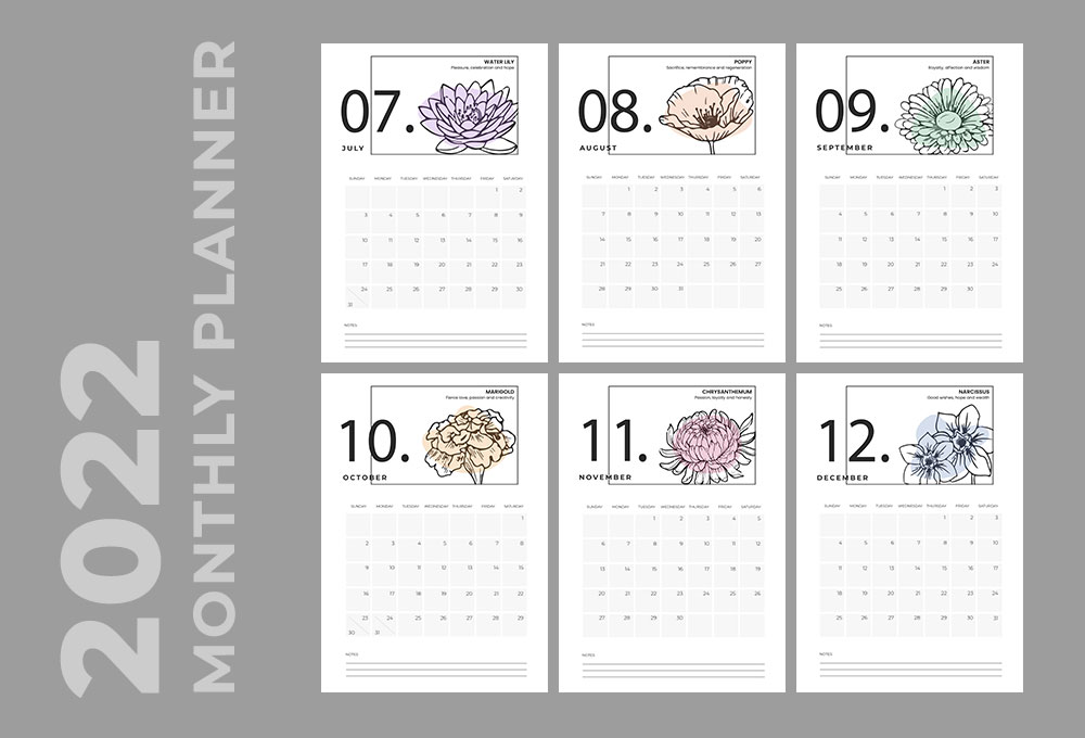 monthly planner calendar 2022